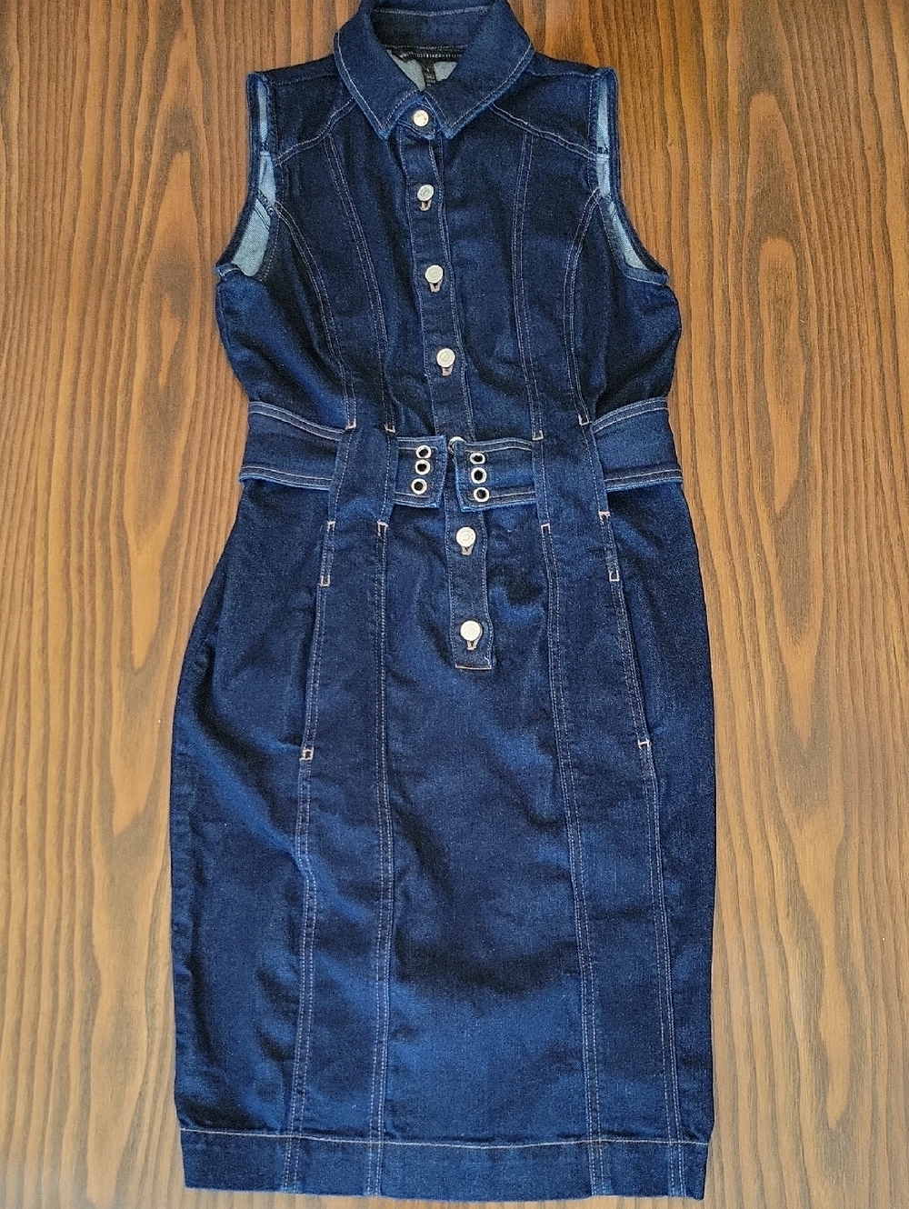WHITE HOUSE BLACK MARKET Sleeveless Dark Blue Denim Button-Front Dress | Size: 4